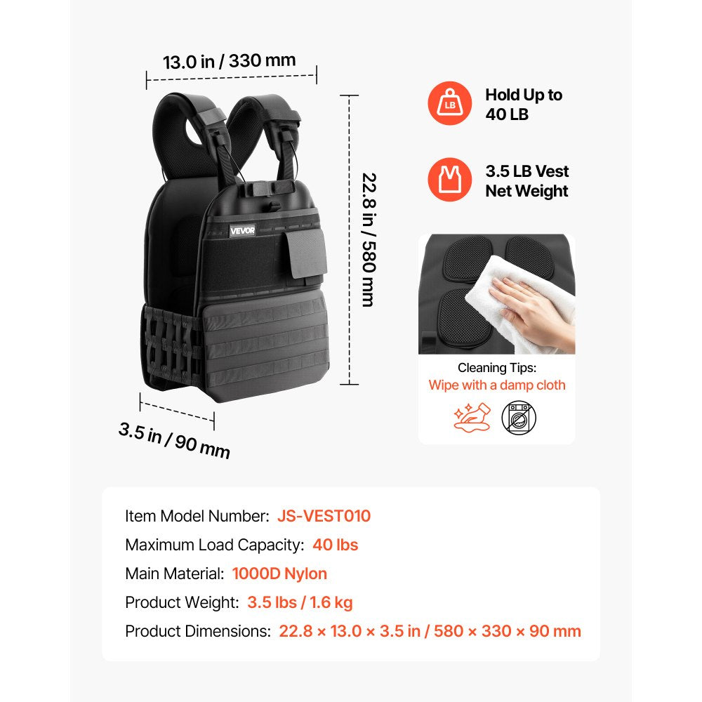 VEVOR Weighted Vest, Body Weight Vest with Shoulder Pad, and Reflective Stripe, Exercise Set for Men Women, Workout Equipment for  Strength Training, Running, Jogging, Fitness, Muscle Building