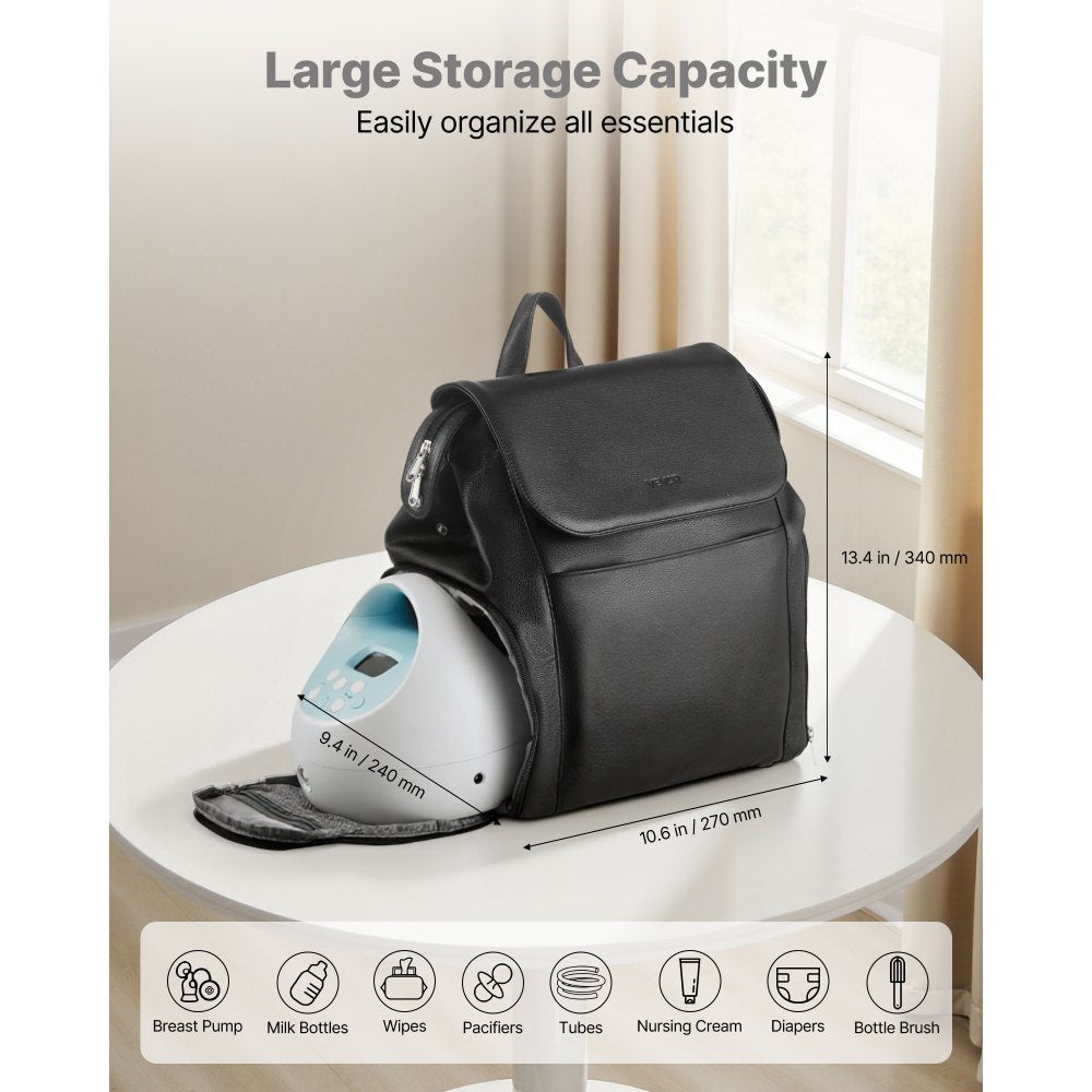 VEVOR Breast Pump Backpack, Breast Feeding Bag with Ice Pack, Fits for S1/S2, Pumping Accessories & Breastmilk Storage, Portable Pump Carrying Case for Work, Travel and Family Use, Black