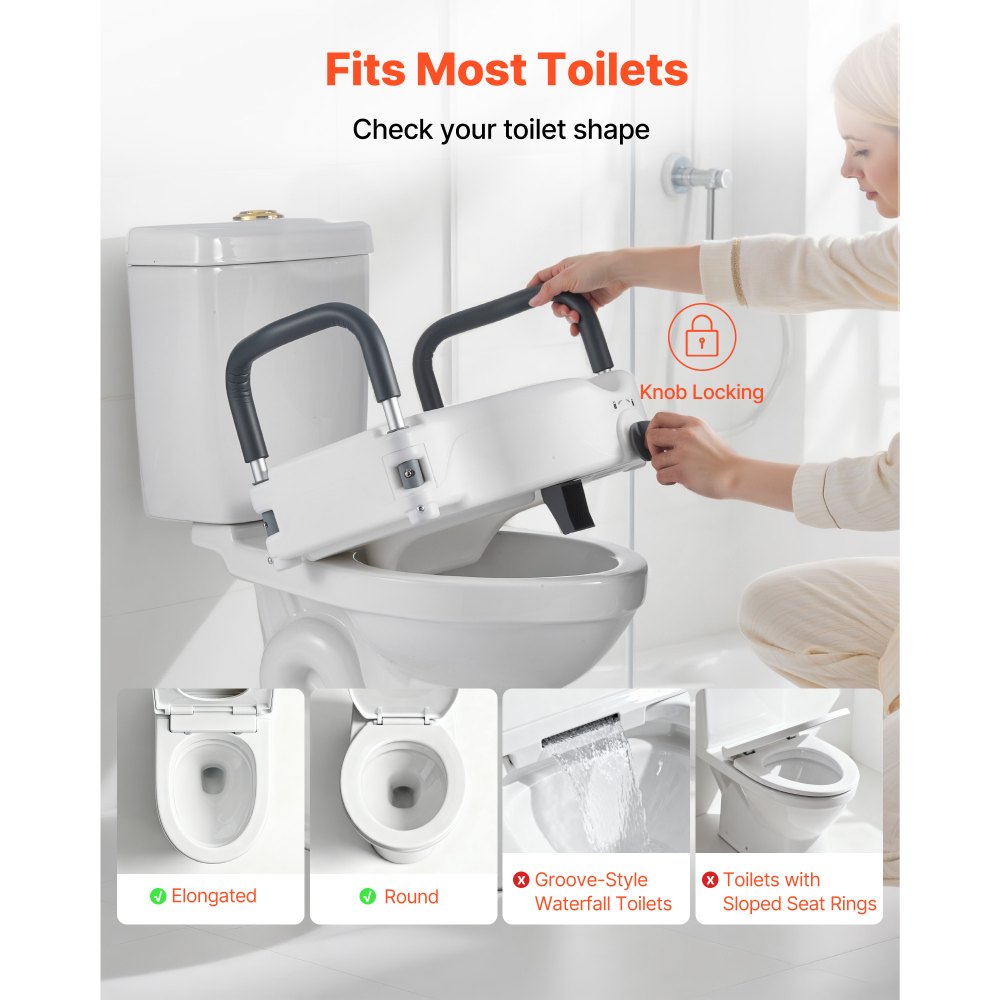 VEVOR Raised Toilet Seat with Arms, 300 lbs Load Capacity, 5-Inch Lift Height, Widened Commode Elevated Toilet Seat Riser with Padded Handles for Seniors, Elderly, Handicap, Disabled, and Adults Use