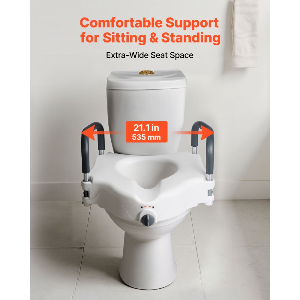 VEVOR Raised Toilet Seat with Arms, 300 lbs Load Capacity, 5-Inch Lift Height, Widened Commode Elevated Toilet Seat Riser with Padded Handles for Seniors, Elderly, Handicap, Disabled, and Adults Use
