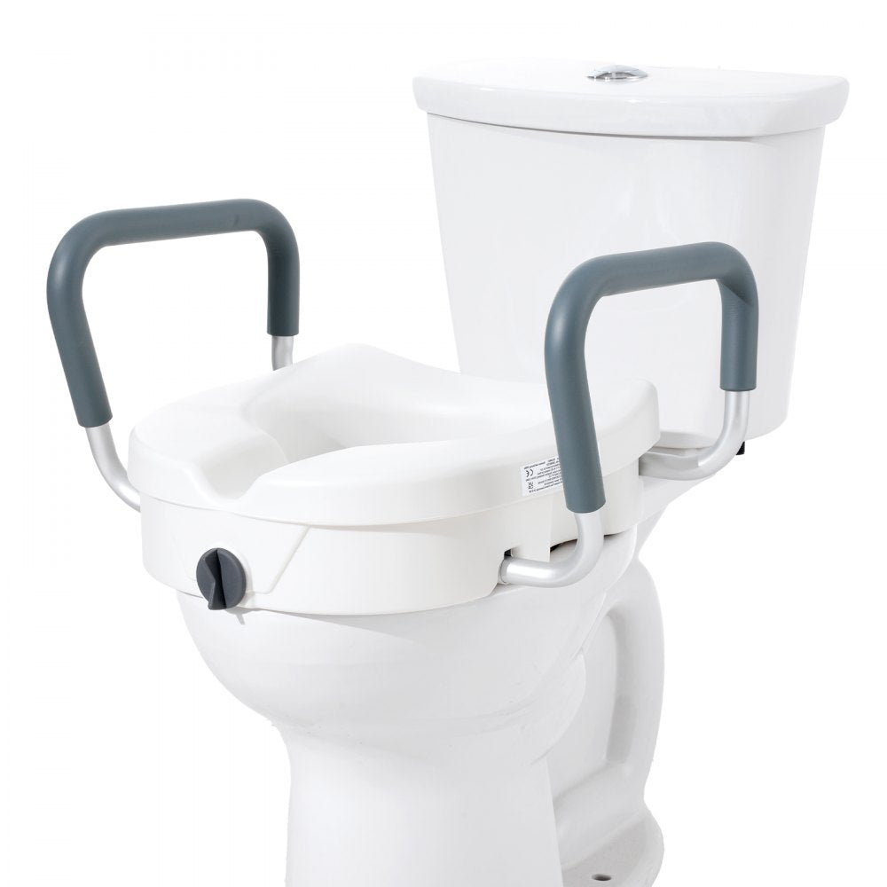 VEVOR Raised Toilet Seat, 5" Height Raised, 350 lbs Weight Capacity, for Round and Elongated Toilet, Twist Lock Installation,19.1" - 21.7" Adjustable Width, for Elderly, Handicap, Patient, Pregnant, M