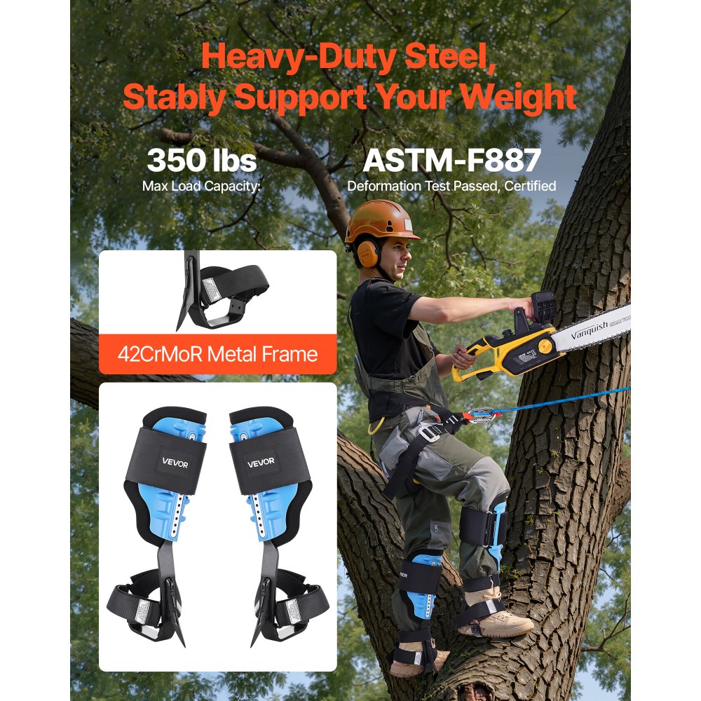 VEVOR Tree Climbing Spikes, Height-Adjustable Tree Climbing Gear with Straps & Padding Cushion, 350 lbs Load Capacity, Heavy Duty Steel Climb Spurs Arborist Equipment for Fruit Picking Hunting