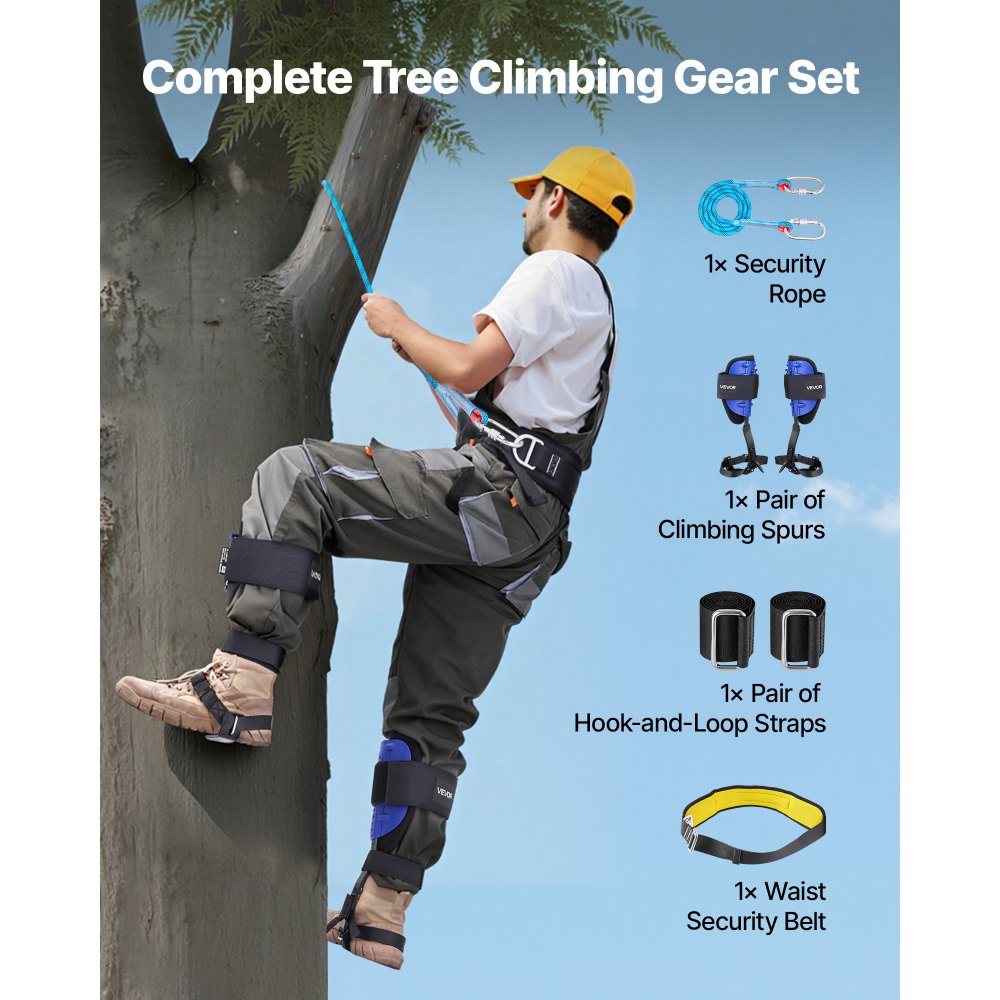 VEVOR Tree Climbing Spikes Set Height-Adjustable Tree Climbing Gear with Straps & Waist Harness 350 lbs Load Capacity Heavy Duty Steel Climb Spurs