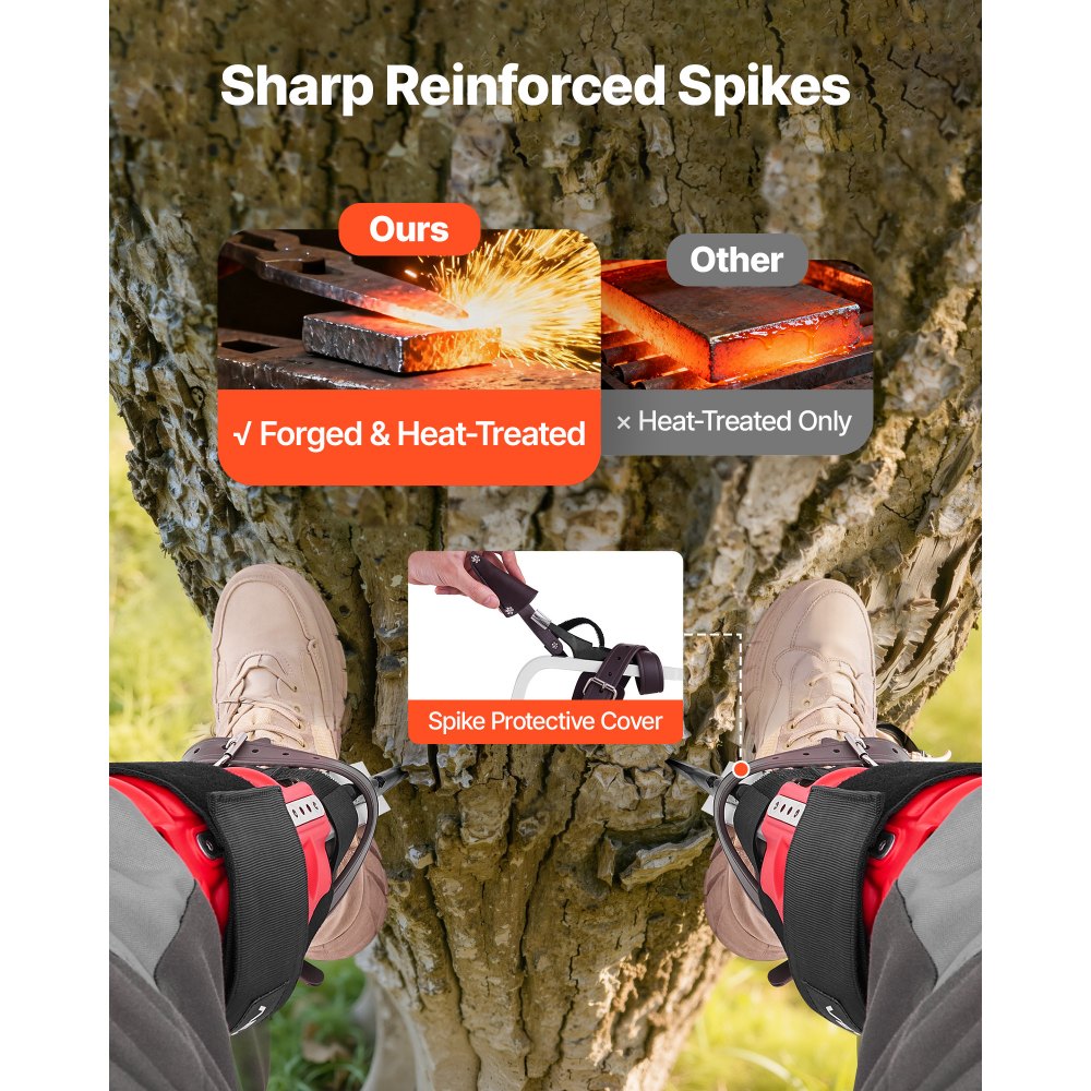 VEVOR Tree Climbing Spikes Set, Height-Adjustable Tree Climbing Gear with Straps & Spike Protectors, 350 lbs Load Capacity, Durable Aluminum Climb Spurs Arborist Equipment for Fruit Picking Hunting