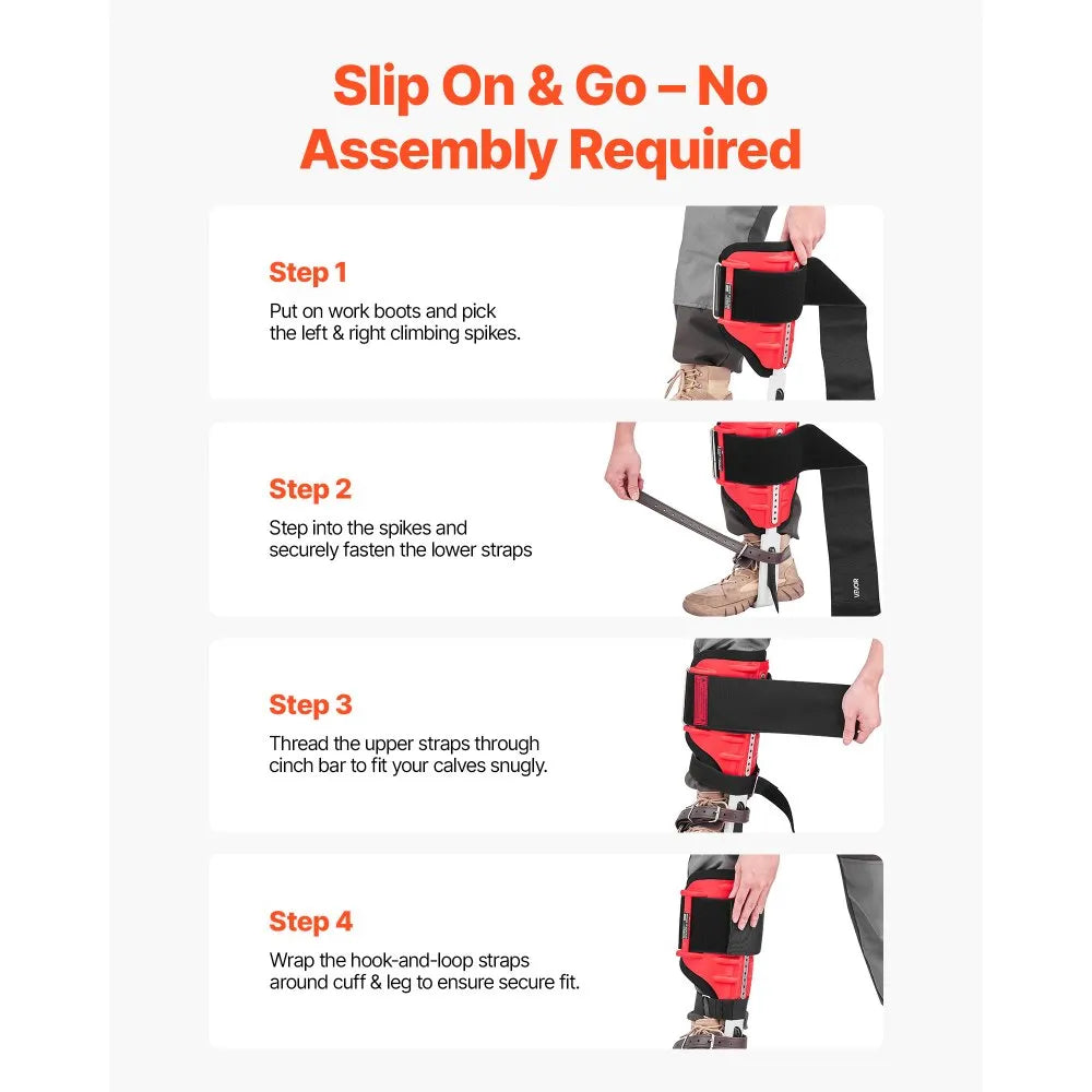 VEVOR Tree Climbing Spikes Set, Height-Adjustable Tree Climbing Gear with Straps & Spike Protectors, 350 lbs Load Capacity, Durable Aluminum Climb Spurs Arborist Equipment for Fruit Picking Hunting