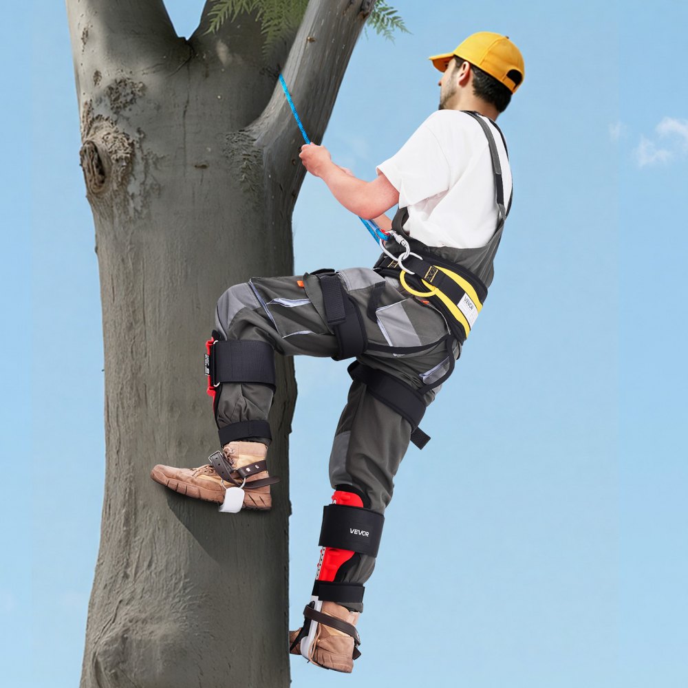 VEVOR Tree Climbing Spikes Set, Height-Adjustable Tree Climbing Gear with Straps & Spike Protectors, 350 lbs Load Capacity, Durable Aluminum Climb Spurs Arborist Equipment for Fruit Picking Hunting