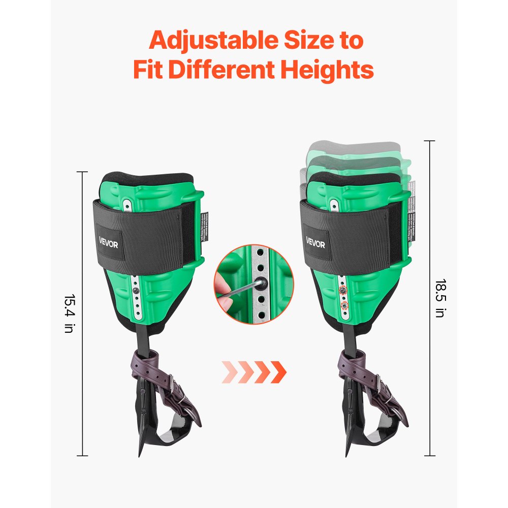 VEVOR Tree Climbing Spikes Set, Height-Adjustable Tree Climbing Gear with Straps & Spike Protectors, 350 lbs Load Capacity, Heavy Duty Steel Climb Spurs Arborist Equipment for Fruit Picking Hunting