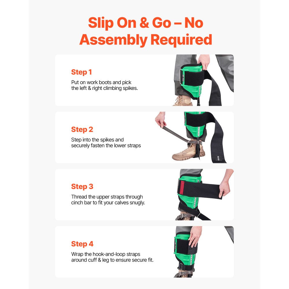 VEVOR Tree Climbing Spikes Set, Height-Adjustable Tree Climbing Gear with Straps & Spike Protectors, 350 lbs Load Capacity, Heavy Duty Steel Climb Spurs Arborist Equipment for Fruit Picking Hunting