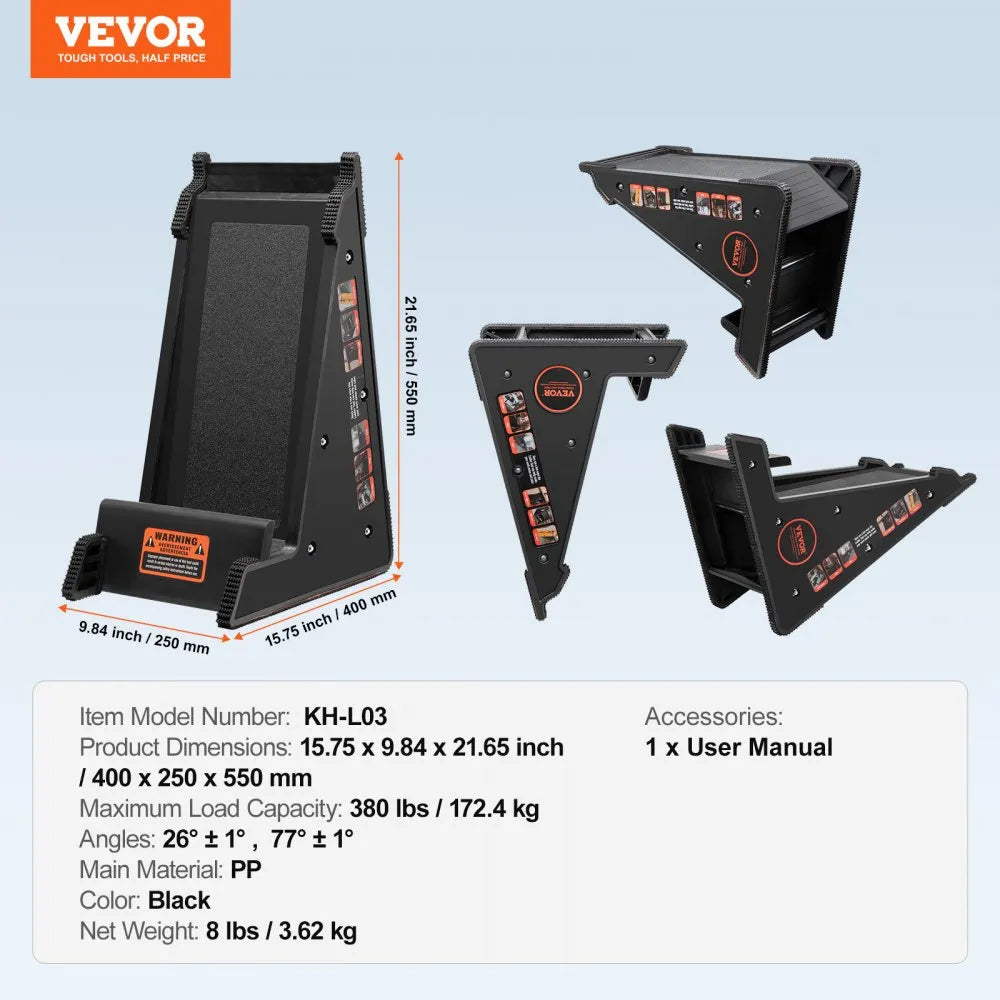 VEVOR Ladder Levler, 380lbs Load PP Ladder Leveling Tool, Pitch Hopper, Stair Ladder Stabilizer with Storage, Easy to Use Stable Platform for All Surfaces,Extension Ladder Accessory for Uneven Ground