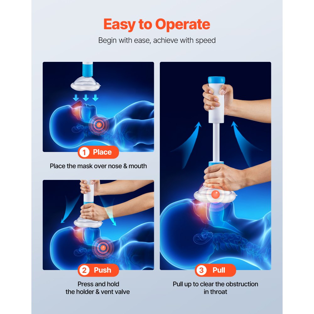 VEVOR Choking Rescue Device, Portable Airway Clear Anti Choking Suction Device with 4 Multi-size Masks and 1 Storage Bag, First Aid Kit for Removing Blocked Objects, for Home, School, Travel
