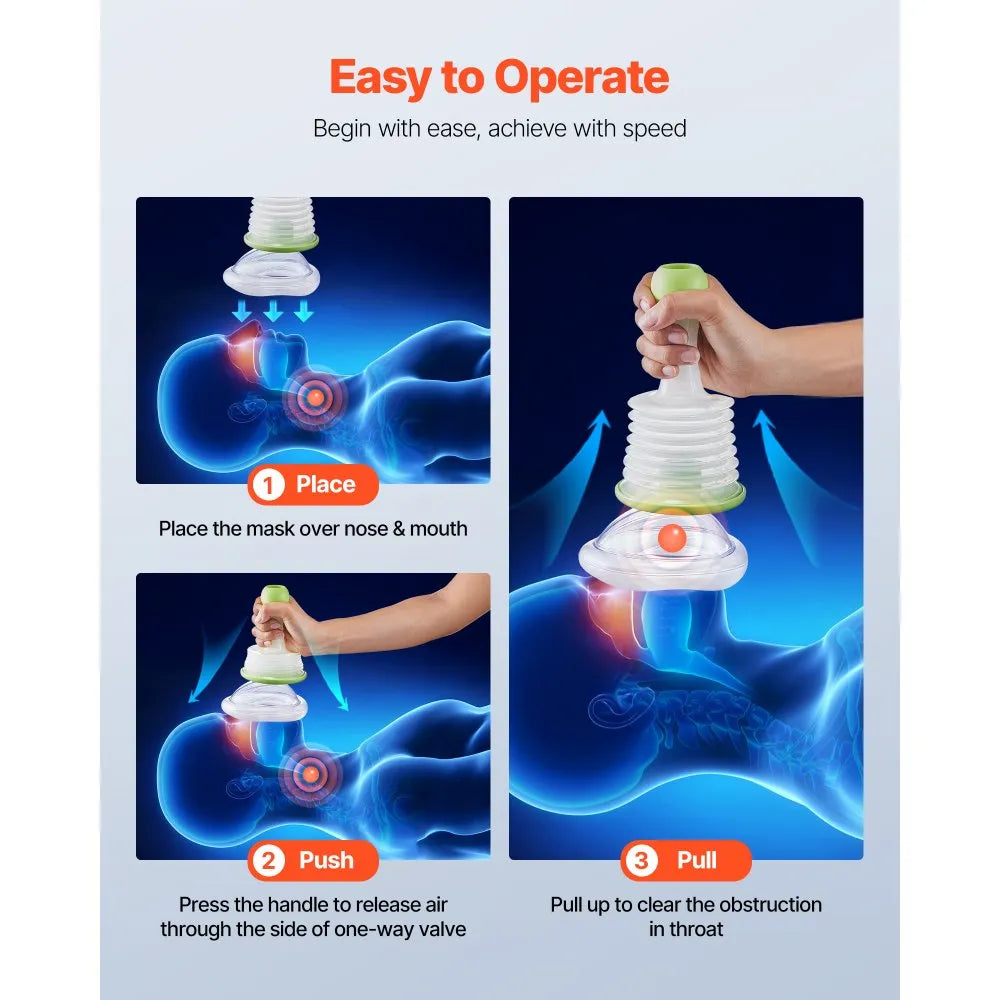 VEVOR Choking Rescue Device, Portable Airway Clear Anti Choking Suction Device with 3 Multi-size Masks and 1 Storage Bag, First Aid Kit for Removing Blocked Objects, for Home, School, Travel