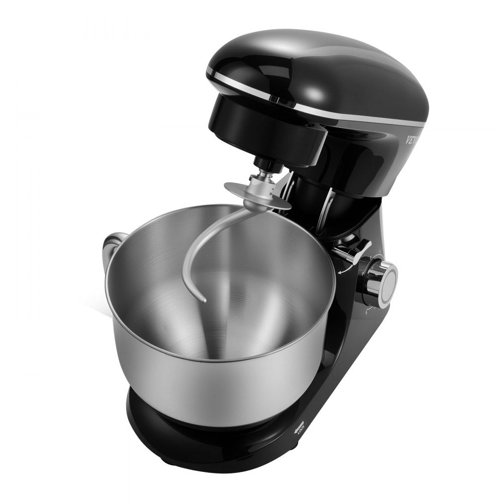 VEVOR Stand Mixer, 6 QT Dough Mixer, 660W 6 + P Speeds Tilt-head Food Mixer with Stainless Steel Bowl, Dough Hook, Wire Whip, Flat Beater, Scraper,Household Stand Mixer for Baking & Mixing, Black