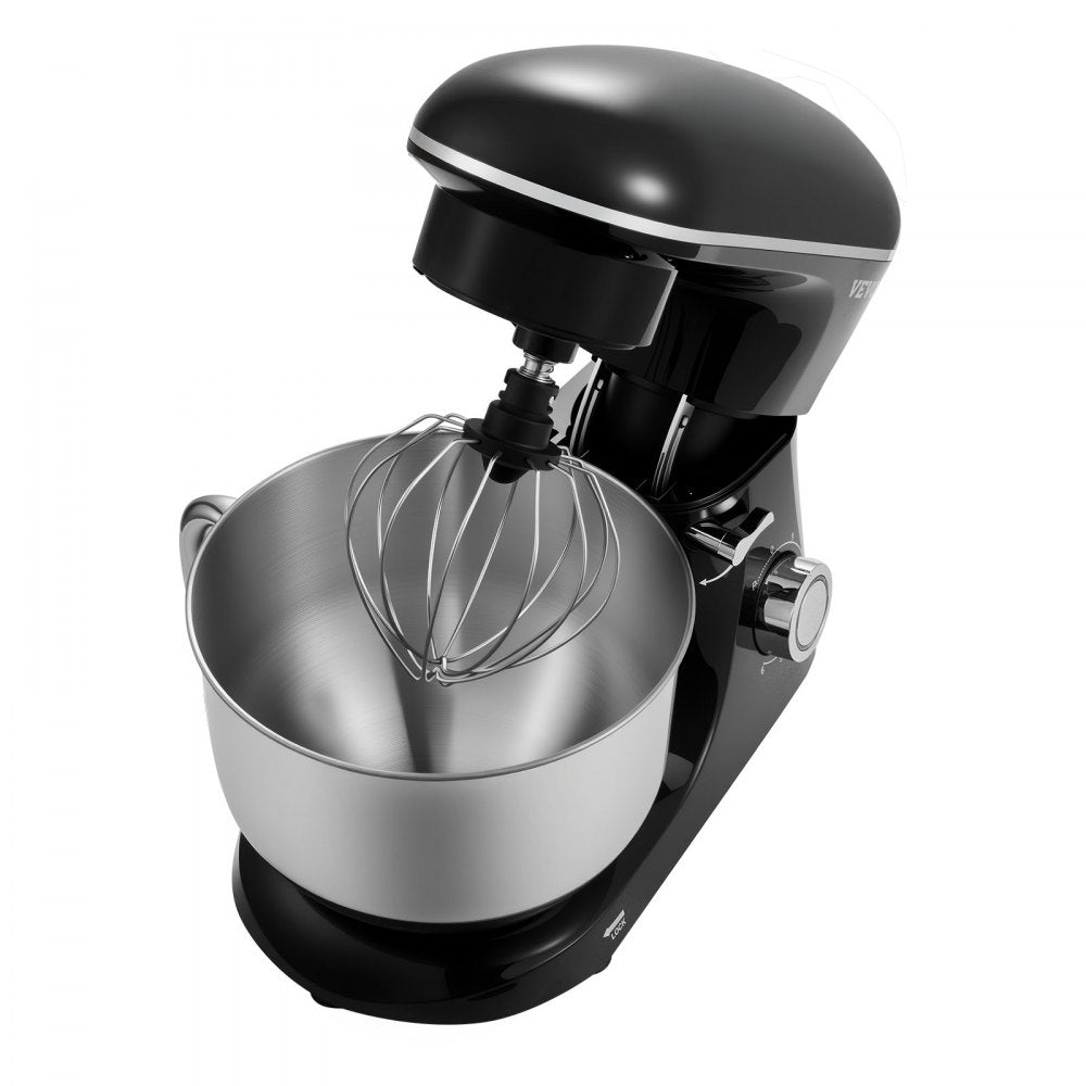 VEVOR Stand Mixer, 6 QT Dough Mixer, 660W 6 + P Speeds Tilt-head Food Mixer with Stainless Steel Bowl, Dough Hook, Wire Whip, Flat Beater, Scraper,Household Stand Mixer for Baking & Mixing, Black