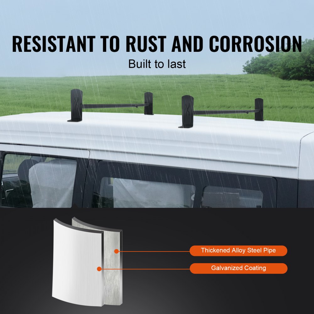 VEVOR Van Roof Ladder Rack, 2 Bars Alloy Steel Roof Racks, 500 LBS Capacity Roof Rack, Adjustable Length 35.8"-52.4", Van Ladder Rack Compatible with Chevrolet Express, GMC Savana, etc, Drilling Mount