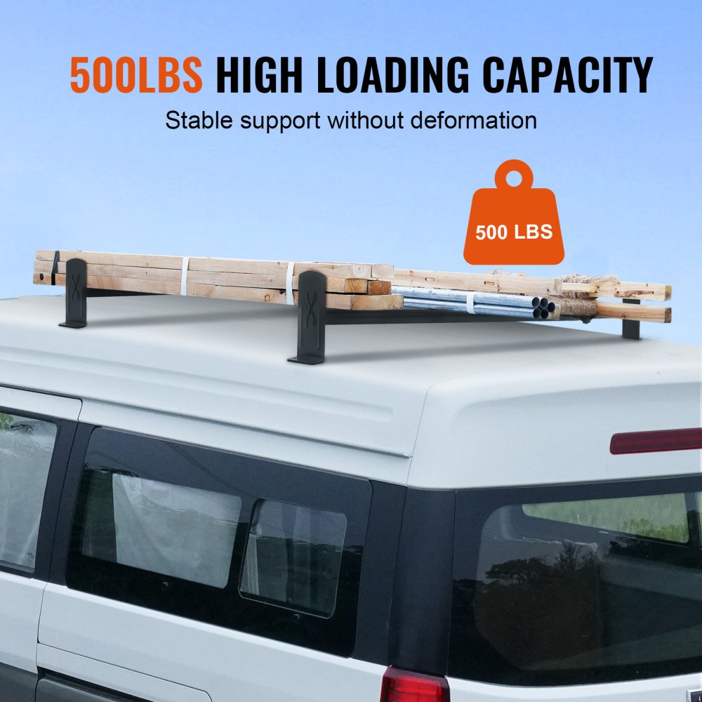 VEVOR Van Roof Ladder Rack, 2 Bars Alloy Steel Roof Racks, 500 LBS Capacity Roof Rack, Adjustable Length 35.8"-52.4", Van Ladder Rack Compatible with Chevrolet Express, GMC Savana, etc, Drilling Mount