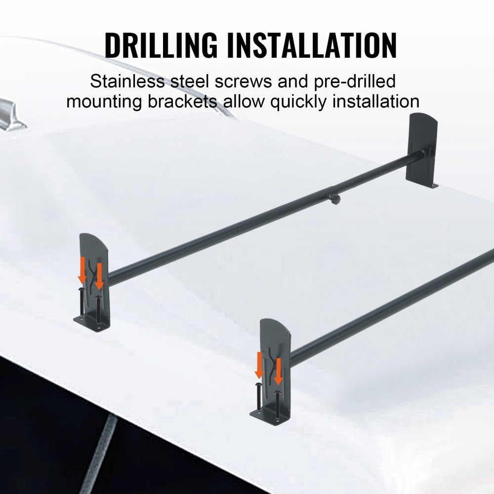 VEVOR Van Roof Ladder Rack, 2 Bars Alloy Steel Roof Racks, 500 LBS Capacity Roof Rack, Adjustable Length 35.8"-52.4", Van Ladder Rack Compatible with Chevrolet Express, GMC Savana, etc, Drilling Mount