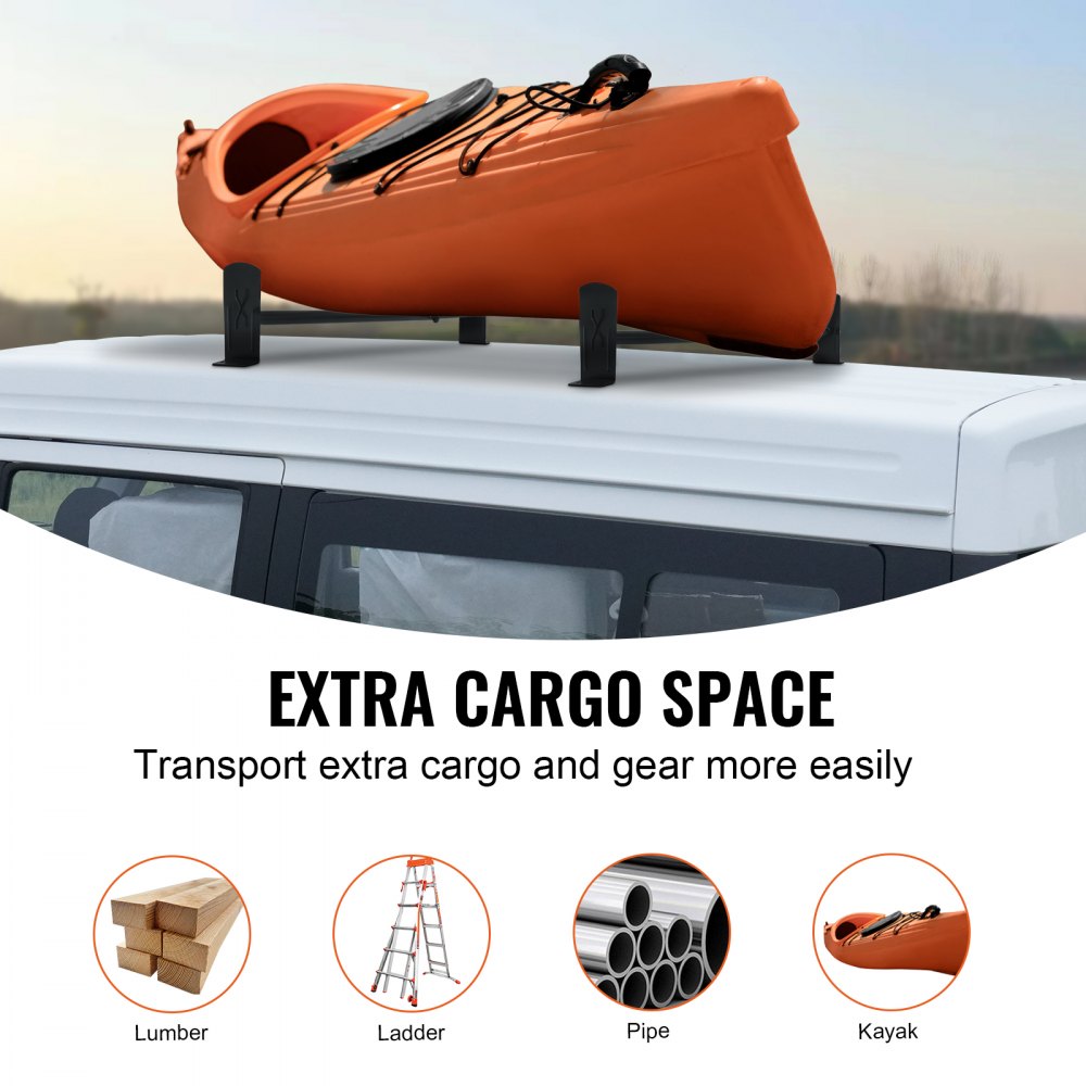 VEVOR Van Roof Ladder Rack, 2 Bars Alloy Steel Roof Racks, 500 LBS Capacity Roof Rack, Adjustable Length 35.8"-52.4", Van Ladder Rack Compatible with Chevrolet Express, GMC Savana, etc, Drilling Mount