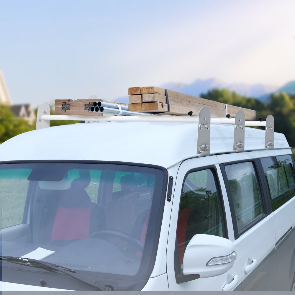 VEVOR Van Roof Ladder Rack, 3 Bars Alloy Steel Roof Racks, 750 LBS Capacity Rain-Gutter Roof Rack, Adjustable Length 40.2" to 74.8", Van Ladder Rack Compatible with Chevrolet Express, GMC Savana, etc