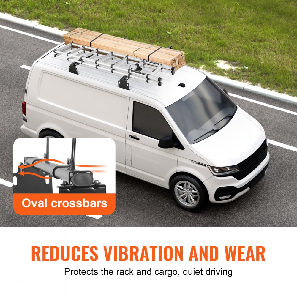 VEVOR Trailer Ladder Rack, 60" 2 Crossbars Ladder Roof Rack, Heavy-duty Steel Van Roof Ladder Rack, 500 lbs Capacity Van Ladder Rack, Fit for Universal Truck Roofs