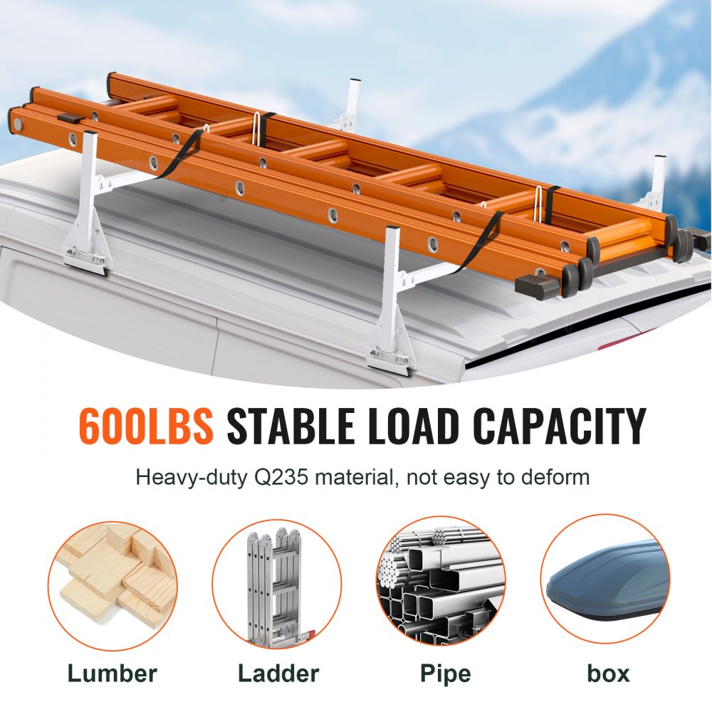 VEVOR Trailer Ladder Rack, 59" Adjustable Roof Rack, 2 Crossbars Van Roof Ladder Rack, 600 lbs Capacity Steel Van Ladder Rack, Fit for Chevrolet Express 1500 2500 3500/ Ford E150 E250 E350/ GMC Savana