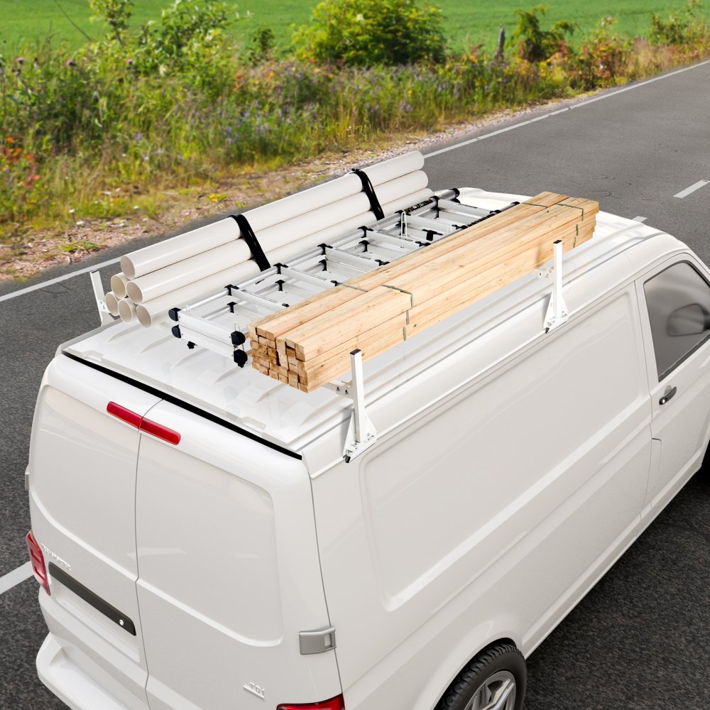 VEVOR Trailer Ladder Rack, 59" Adjustable Roof Rack, 2 Crossbars Van Roof Ladder Rack, 600 lbs Capacity Steel Van Ladder Rack, Fit for Chevrolet Express 1500 2500 3500/ Ford E150 E250 E350/ GMC Savana