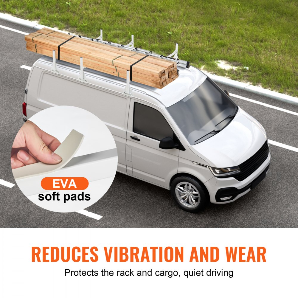 VEVOR Trailer Ladder Rack, 59" Adjustable Roof Rack, 3 Crossbars Van Roof Ladder Rack with Straps, 800 lbs Capacity Steel, Fit for Chevrolet Express 1500 2500 3500/ Ford E150 E250 E350/ GMC Savana