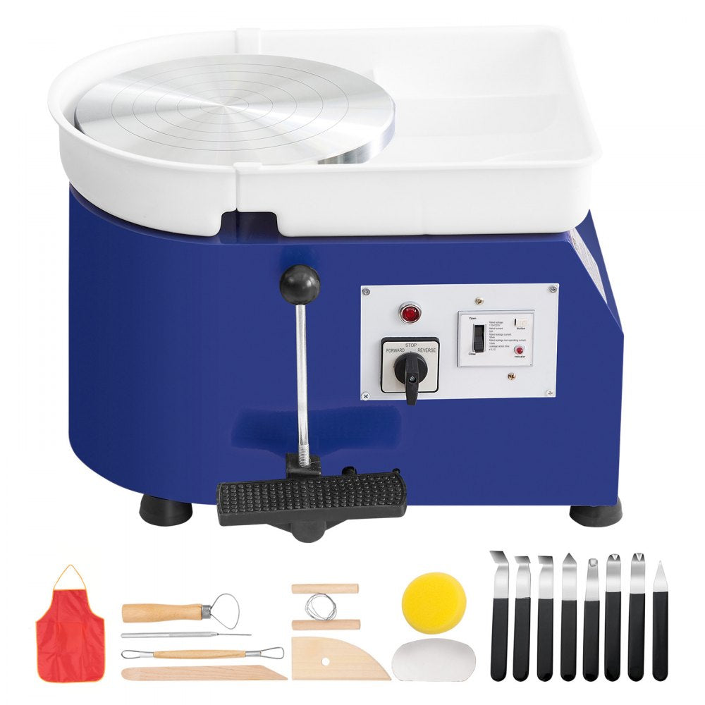 VEVOR Pottery Wheel, 350W, 11 in Clay Wheel Forming Machine, 60-300 RPM Adjustable Speed with Handle and Pedal Control, ABS Detachable Basin, Accessory Kit for Adults and Beginners Craft DIY, Blue