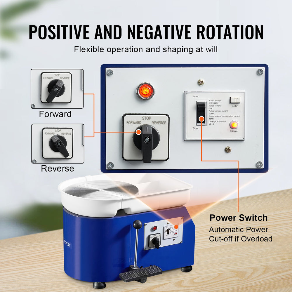 VEVOR Pottery Wheel, 350W, 11 in Clay Wheel Forming Machine, 60-300 RPM Adjustable Speed with Handle and Pedal Control, ABS Detachable Basin, Accessory Kit for Adults and Beginners Craft DIY, Blue