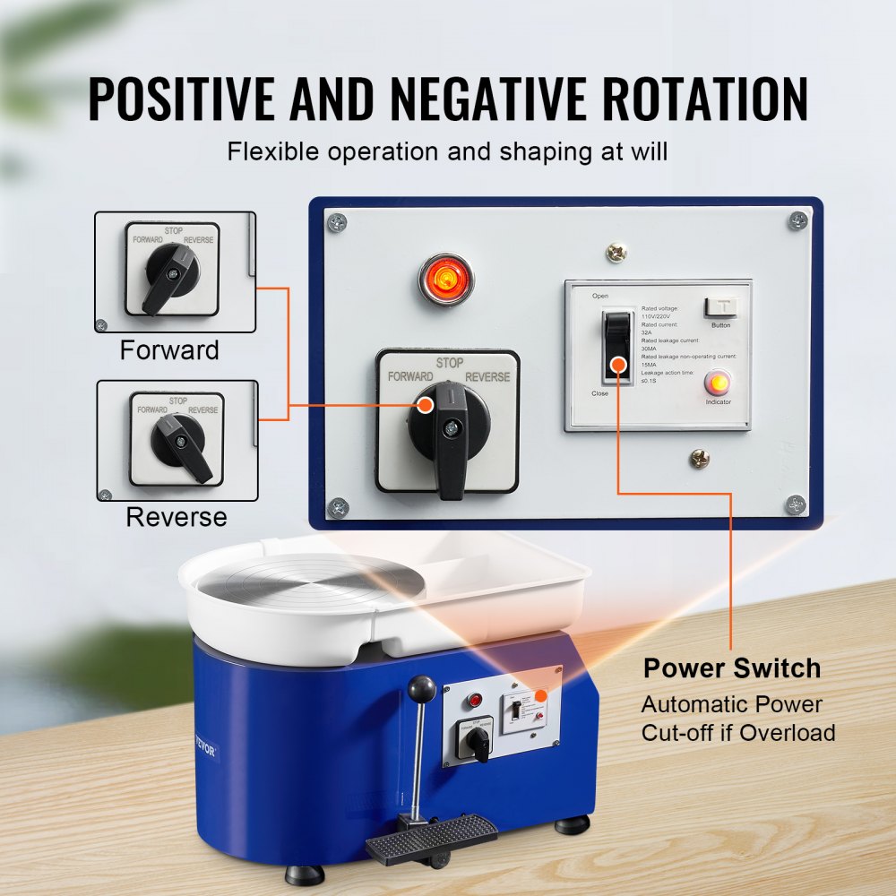 VEVOR Pottery Wheel for Adults and Beginners, 350W, 11in Clay Wheel Forming Machine, Adjustable 0-300RPM Speed Handle and Pedal Control, ABS Detachable Basin, Accessory Kit for Craft DIY, Blue Updated
