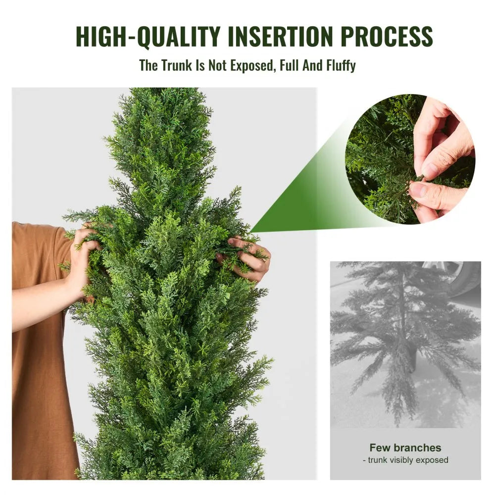 VEVOR Artificial Cedar Topiary Tree, 48 inch Tall (2 Pieces), with Extra Leaves & Pot Faux Evergreen Fake Pine Cypress Trees Plant, UV Rated Artificial Greenery Set for Home Decor Indoor/Outdoor
