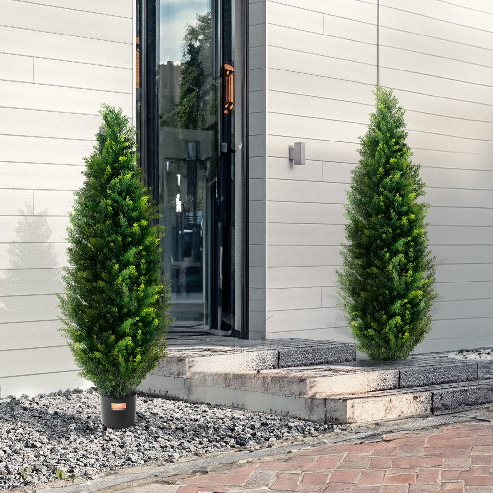 VEVOR Artificial Cedar Topiary Tree, 48 inch Tall (2 Pieces), with Extra Leaves & Pot Faux Evergreen Fake Pine Cypress Trees Plant, UV Rated Artificial Greenery Set for Home Decor Indoor/Outdoor