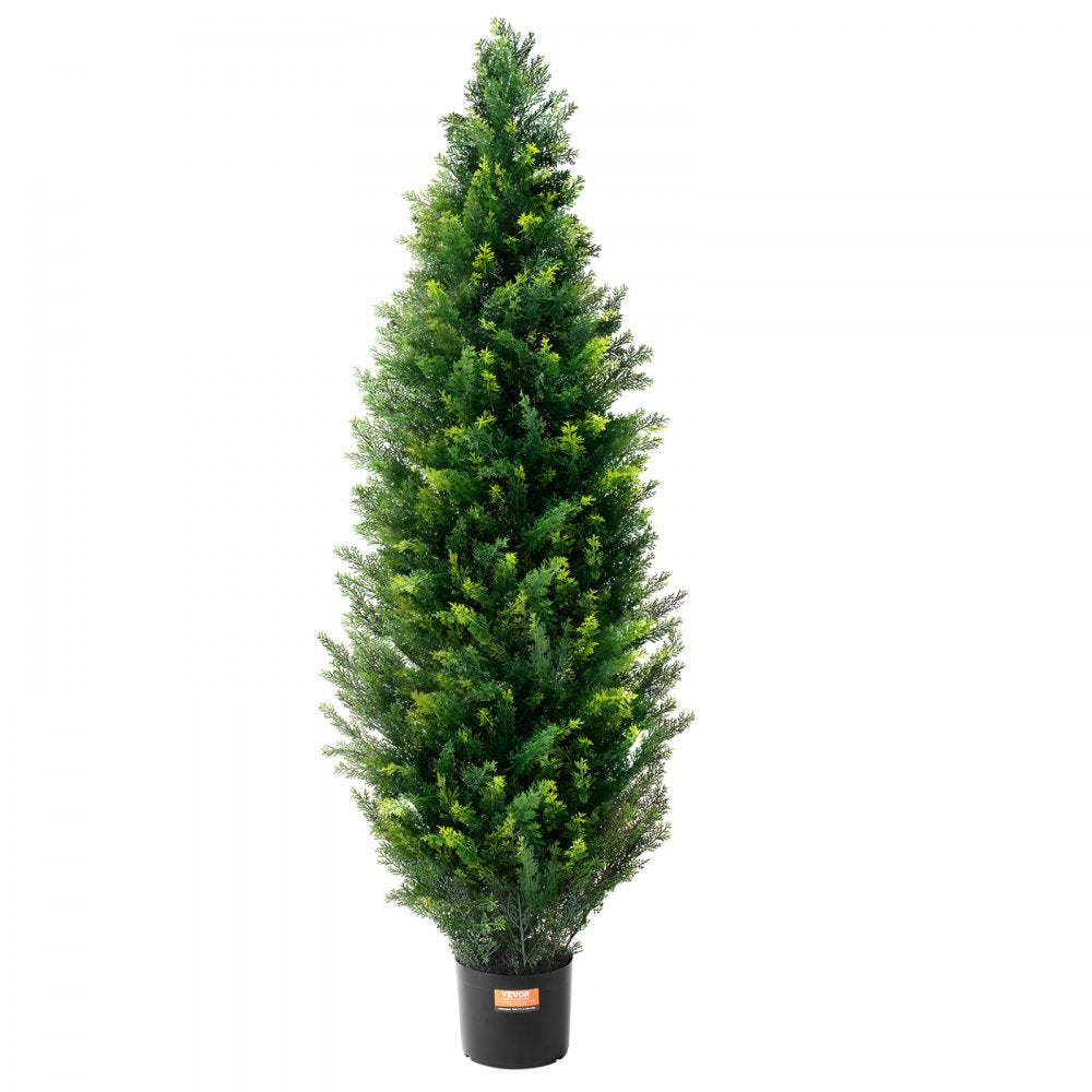 VEVOR Artificial Cedar Topiary Tree, 48 inch Tall (2 Pieces), with Extra Leaves & Pot Faux Evergreen Fake Pine Cypress Trees Plant, UV Rated Artificial Greenery Set for Home Decor Indoor/Outdoor