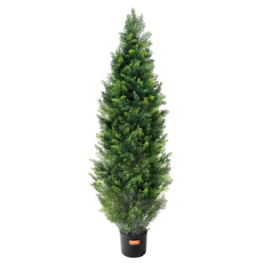 VEVOR Artificial Cedar Topiary Tree, 48 inch Tall (2 Pieces), with Extra Leaves & Pot Faux Evergreen Fake Pine Cypress Trees Plant, UV Rated Artificial Greenery Set for Home Decor Indoor/Outdoor
