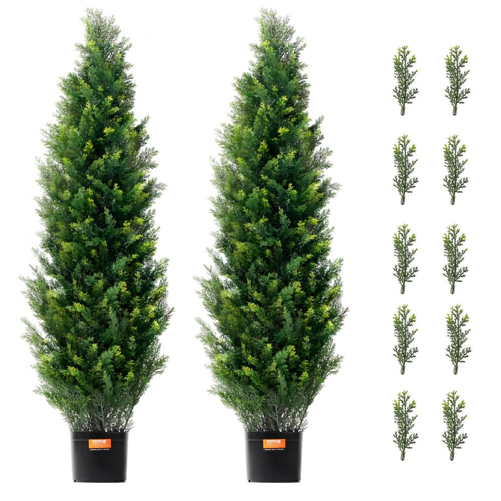 VEVOR Artificial Cedar Topiary Tree, 48 inch Tall (2 Pieces), with Extra Leaves & Pot Faux Evergreen Fake Pine Cypress Trees Plant, UV Rated Artificial Greenery Set for Home Decor Indoor/Outdoor