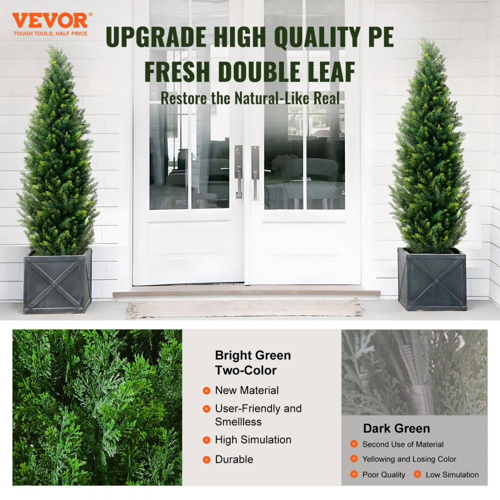 VEVOR Artificial Cedar Topiary Tree, 60 inch Tall (2 Pieces), with Extra Leaves & Pot Faux Evergreen Fake Pine Cypress Trees Plant, UV Rated Artificial Greenery Set for Home Decor Indoor/Outdoor