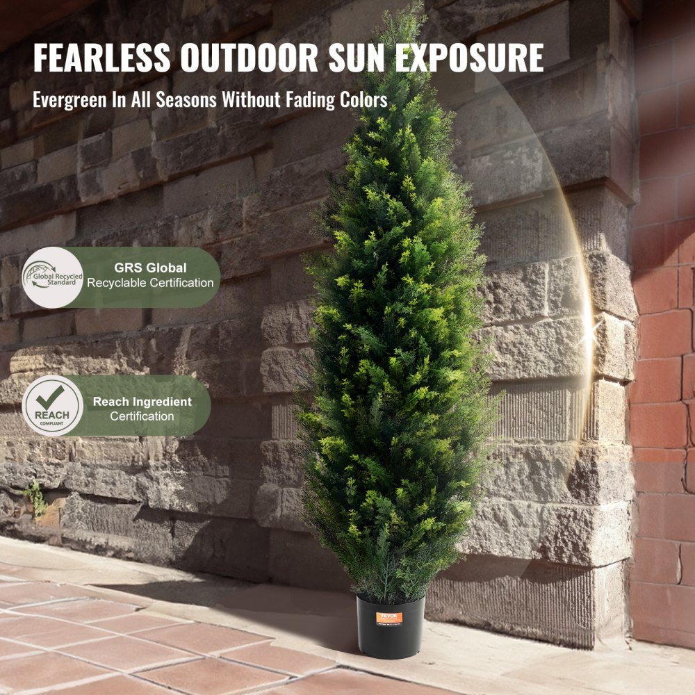 VEVOR Artificial Cedar Topiary Tree, 60 inch Tall (2 Pieces), with Extra Leaves & Pot Faux Evergreen Fake Pine Cypress Trees Plant, UV Rated Artificial Greenery Set for Home Decor Indoor/Outdoor