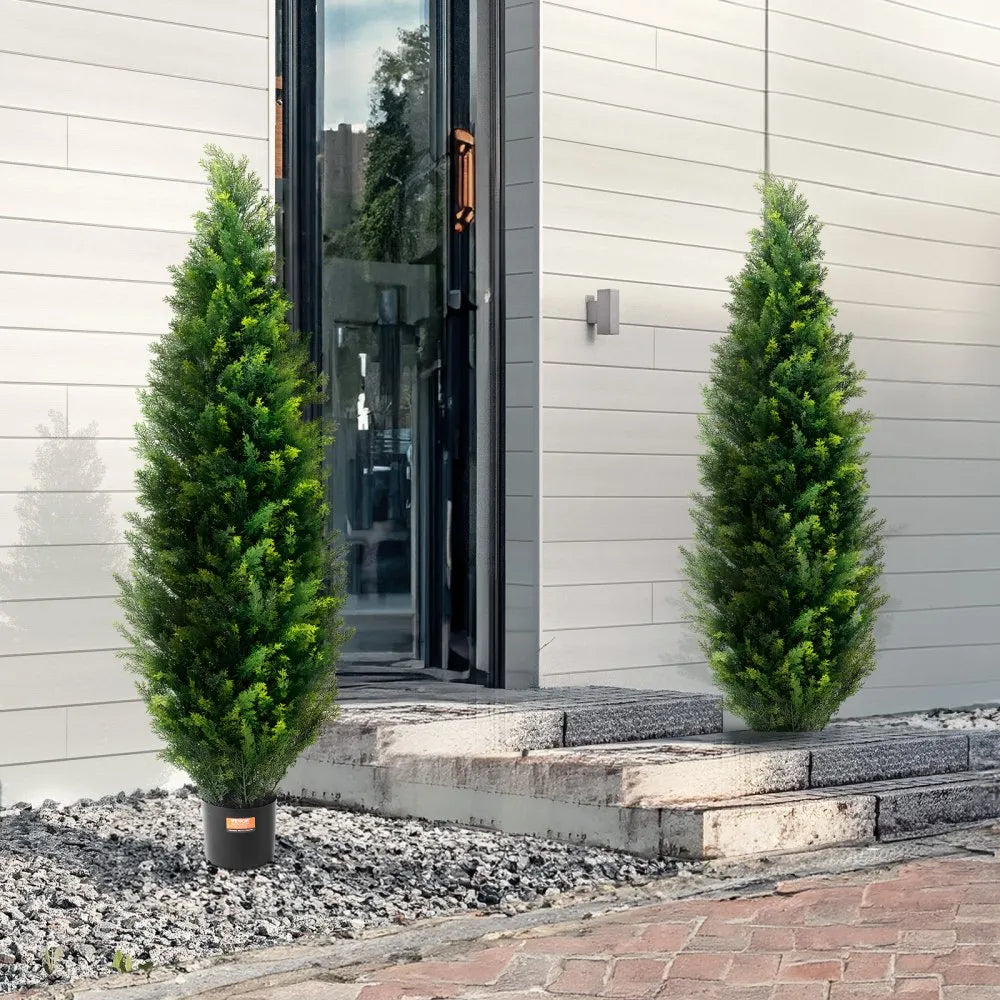 VEVOR Artificial Cedar Topiary Tree, 60 inch Tall (2 Pieces), with Extra Leaves & Pot Faux Evergreen Fake Pine Cypress Trees Plant, UV Rated Artificial Greenery Set for Home Decor Indoor/Outdoor