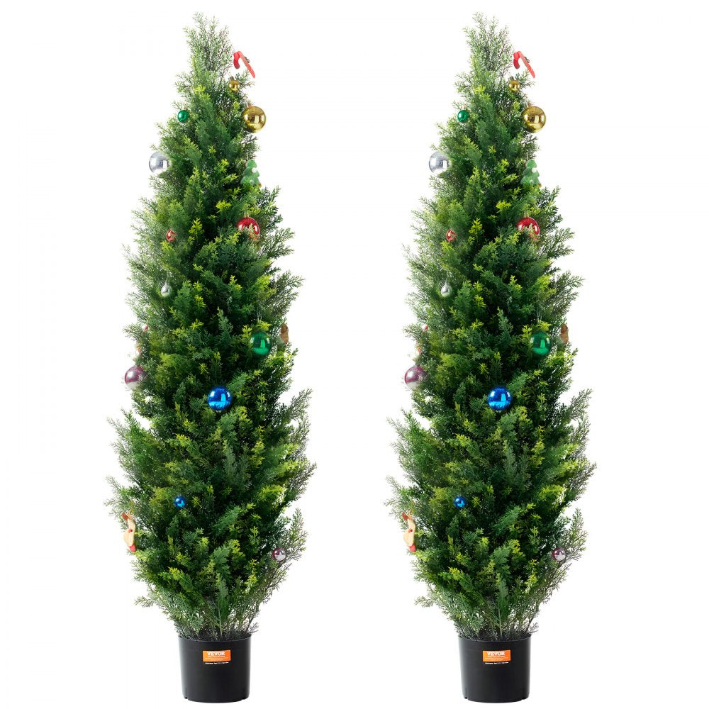 VEVOR Artificial Cedar Topiary Tree, 60 inch Tall (2 Pieces), with Extra Leaves & Pot Faux Evergreen Fake Pine Cypress Trees Plant, UV Rated Artificial Greenery Set for Home Decor Indoor/Outdoor