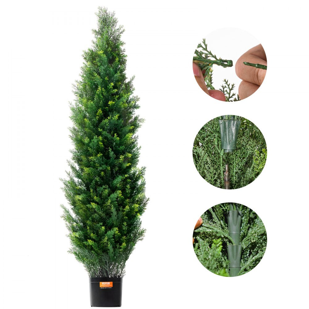 VEVOR Artificial Cedar Topiary Tree, 60 inch Tall (2 Pieces), with Extra Leaves & Pot Faux Evergreen Fake Pine Cypress Trees Plant, UV Rated Artificial Greenery Set for Home Decor Indoor/Outdoor