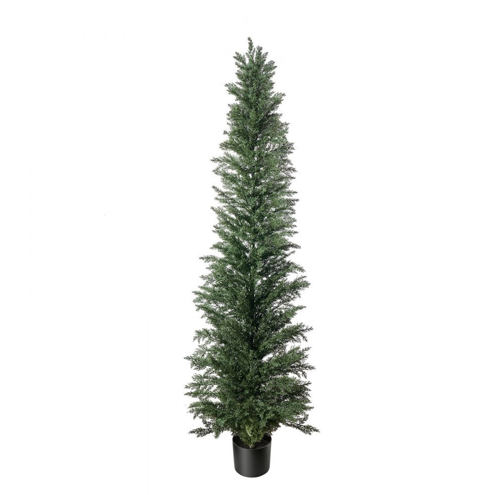 VEVOR Artificial Topiary Cedar Tree 8 Ft Set of 2 with Pot Greenery Decor, Premium PE Fake Trees, Year-Round Indoor & Outdoor Faux Green Plant for Front Door, Entryway, Porch, Balcony, Patio, Garden