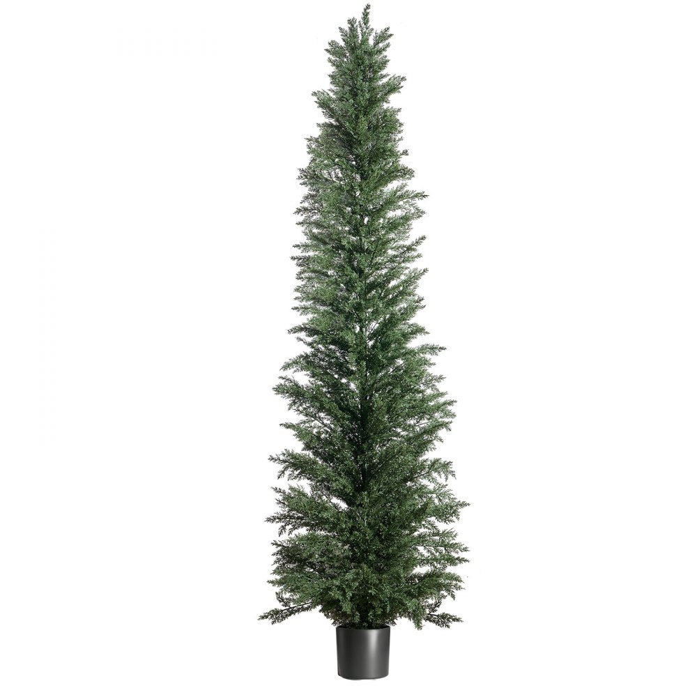 VEVOR Artificial Topiary Cedar Tree 8 Ft Set of 2 with Pot Greenery Decor, Premium PE Fake Trees, Year-Round Indoor & Outdoor Faux Green Plant for Front Door, Entryway, Porch, Balcony, Patio, Garden