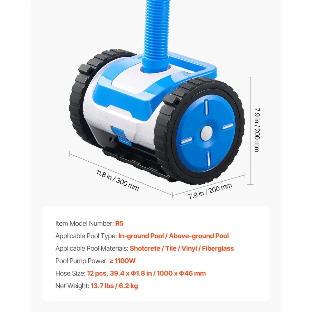 VEVOR Suction Pool Cleaner, Automatic Pool Vacuum Cleaner, Suction Side Automatic Pool Cleaner, Suction Vacuum Pool Sweeper with 2 Wheels, for In-ground Pool and Above-ground Pool Up to 20 x 40 ft