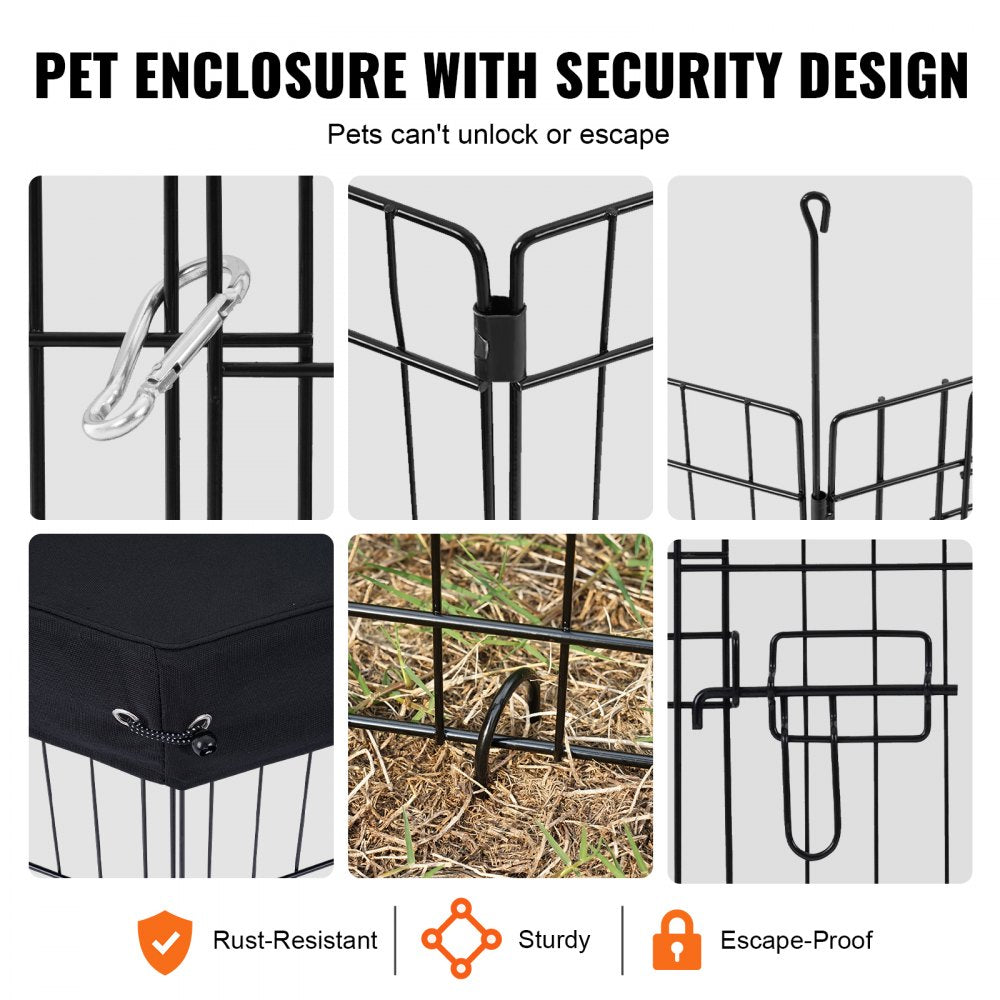 VEVOR Dog Playpen, 8 Pcs 30"H x 24"W Panels Foldable Metal Pet Exercise Pen, Dog Fence Indoor and Outdoor Pen with Door, 600D Oxford Fabric Top Cover, Pet Playpen for Dogs, Cats, Other Small Animals