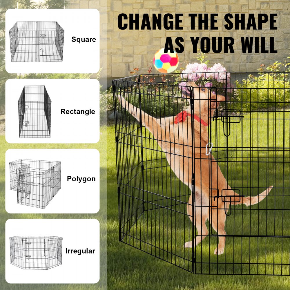 VEVOR Dog Playpen, 8 Pcs 30"H x 24"W Panels Foldable Metal Pet Exercise Pen, Dog Fence Indoor and Outdoor Pen with Door, 600D Oxford Fabric Top Cover, Pet Playpen for Dogs, Cats, Other Small Animals