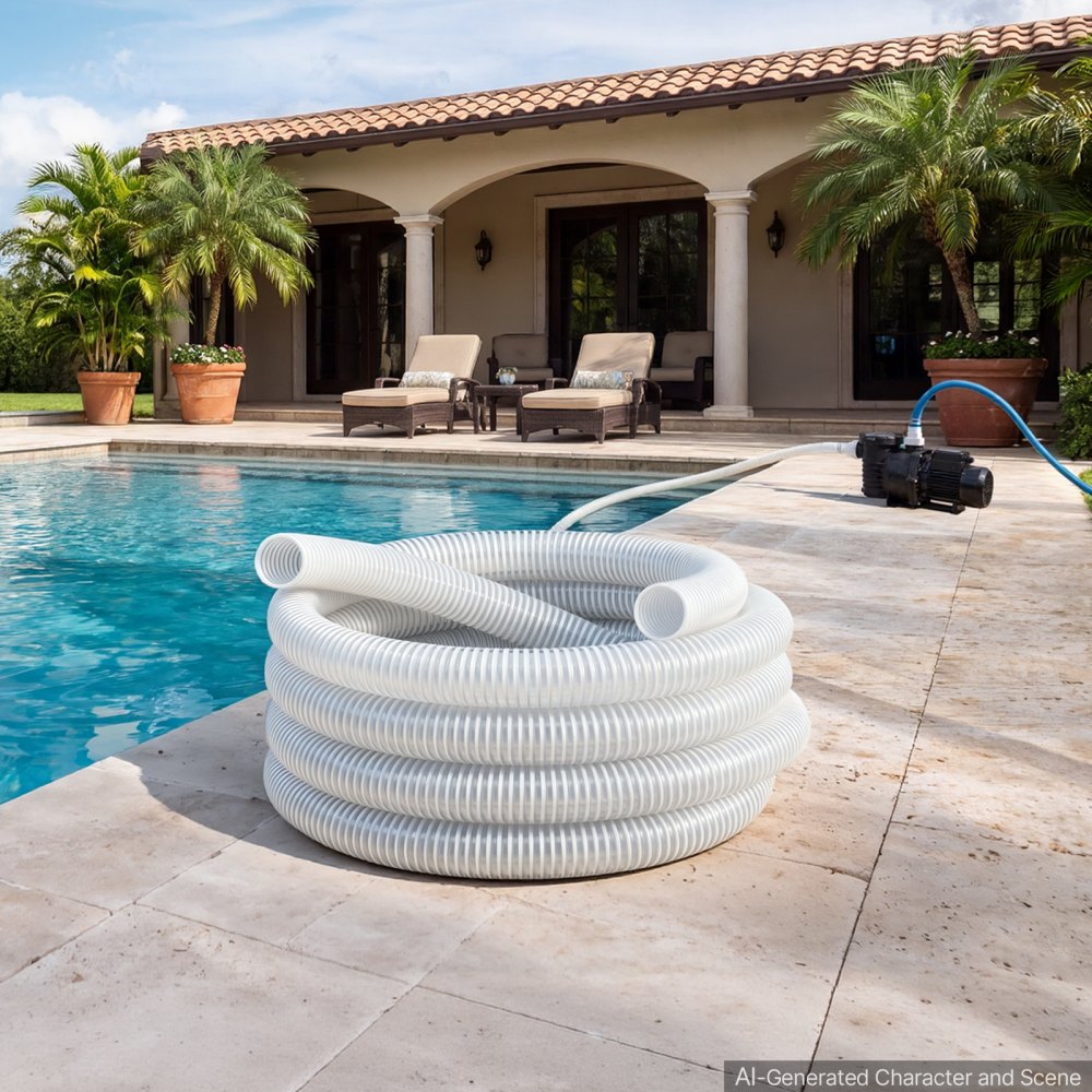 VEVOR Suction Hose 2" x 25 ft Heavy Duty PVC Suction Pump Hose Assembly, for Swimming Pools Trash Pump, Water Transfer, High Pressure Resistance, Weather-Proof & Burst-Resistant, with Clamps, White