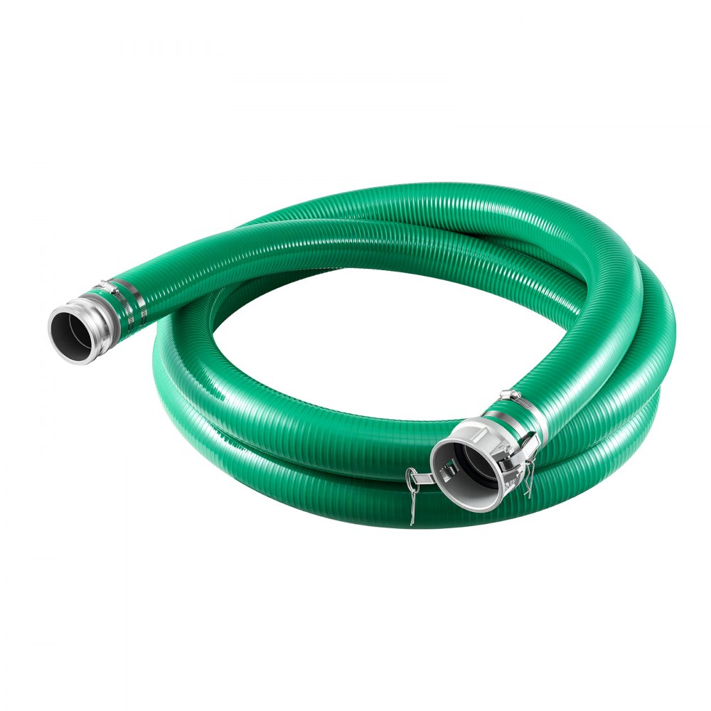 VEVOR Suction Hose 3" x 20 ft Heavy Duty PVC Suction Pump Hose Assembly, for Swimming Pool Trash Pump, 60 PSI Max Pressure, Weather & Burst-Resistant, Male x Female Cam and Groove Fittings, Green