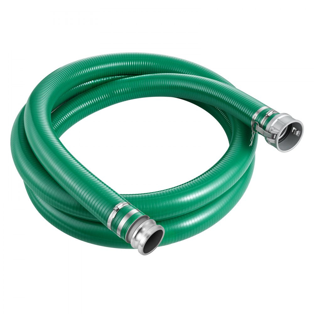 VEVOR Suction Hose 3" x 20 ft Heavy Duty PVC Suction Pump Hose Assembly, for Swimming Pool Trash Pump, 60 PSI Max Pressure, Weather & Burst-Resistant, Male x Female Cam and Groove Fittings, Green