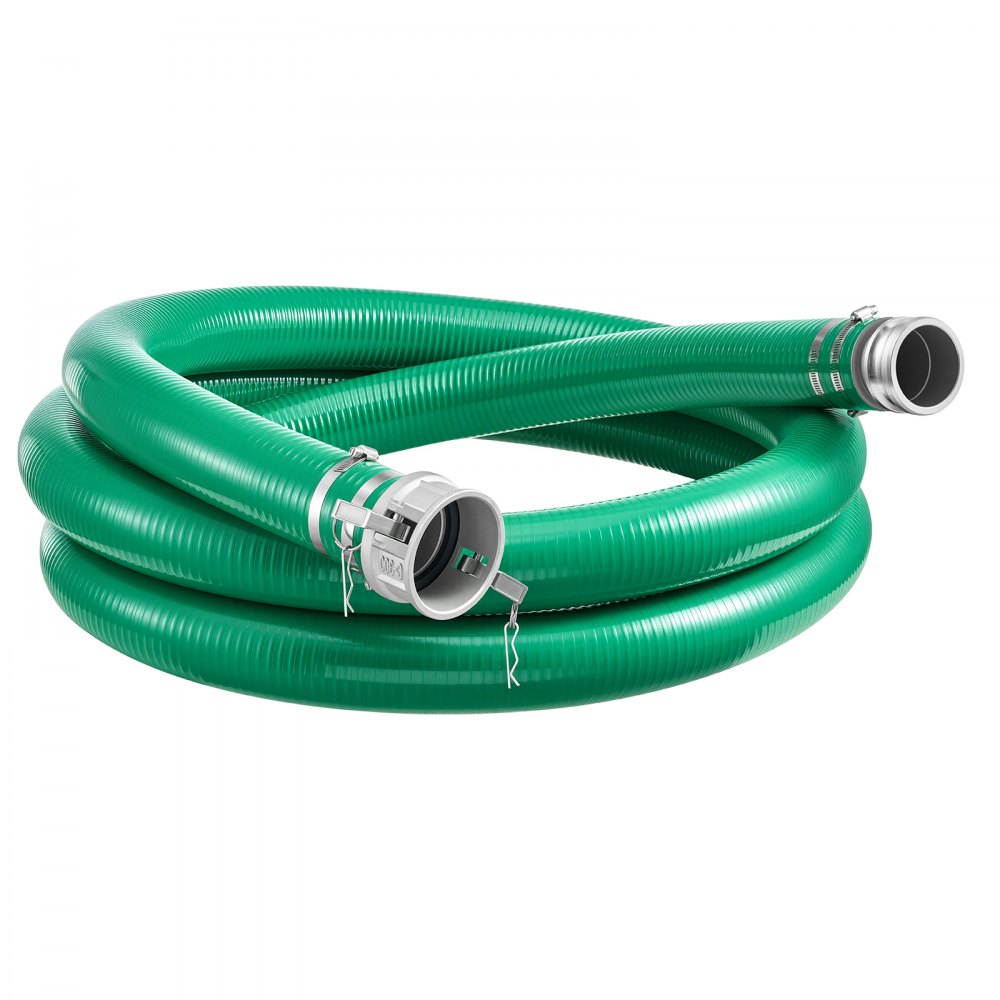 VEVOR Suction Hose 3" x 20 ft Heavy Duty PVC Suction Pump Hose Assembly, for Swimming Pool Trash Pump, 60 PSI Max Pressure, Weather & Burst-Resistant, Male x Female Cam and Groove Fittings, Green