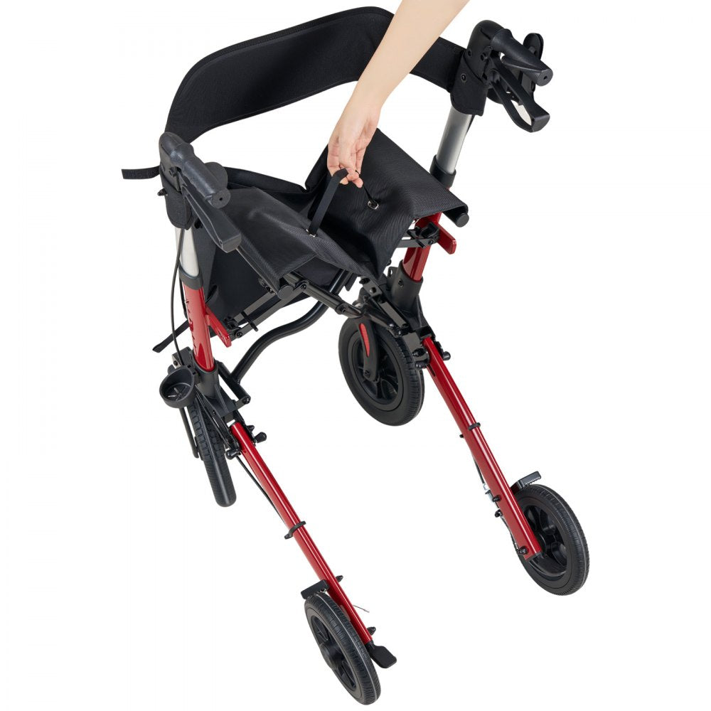 VEVOR Rollator Walker with Seat for Seniors, Ultra Compact 3-Fold Rolling Walker, Lightweight Aluminum Mobility Walking Aid with PU Solid Wheels, Adjustable Handle, Cup & Cane Holder - Supports 300LBS