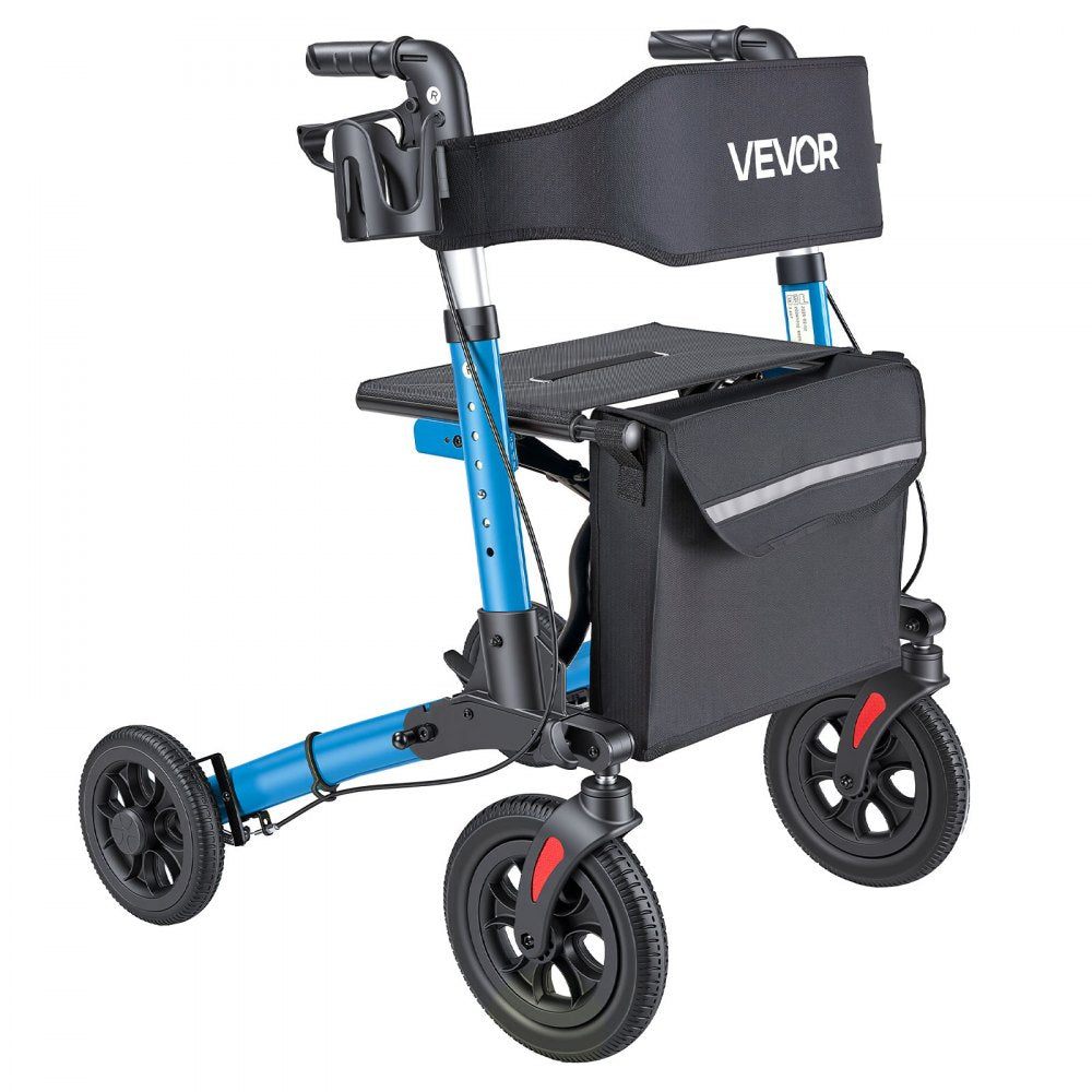 VEVOR Rollator Walker with Seat for Seniors, Ultra Compact 3-Fold Rolling Walker, Lightweight Aluminum Mobility Walking Aid with PU Solid Wheels, Adjustable Handle, Cup & Cane Holder - Supports 300LBS